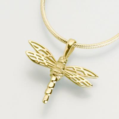14K gold small dragonfly cremation pendant necklace
